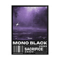 Poster with a purple and black design featuring text and graphics on a white background